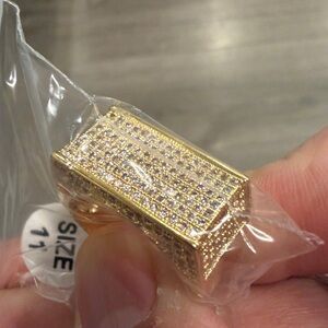 Rectangle Gold Plated Bling Bling Ring Cubic Zirconium CZ Size 11